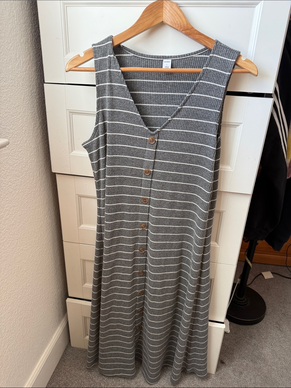 Old Navy Gray and White Striped Sleeveless Button-Front Maxi Dress